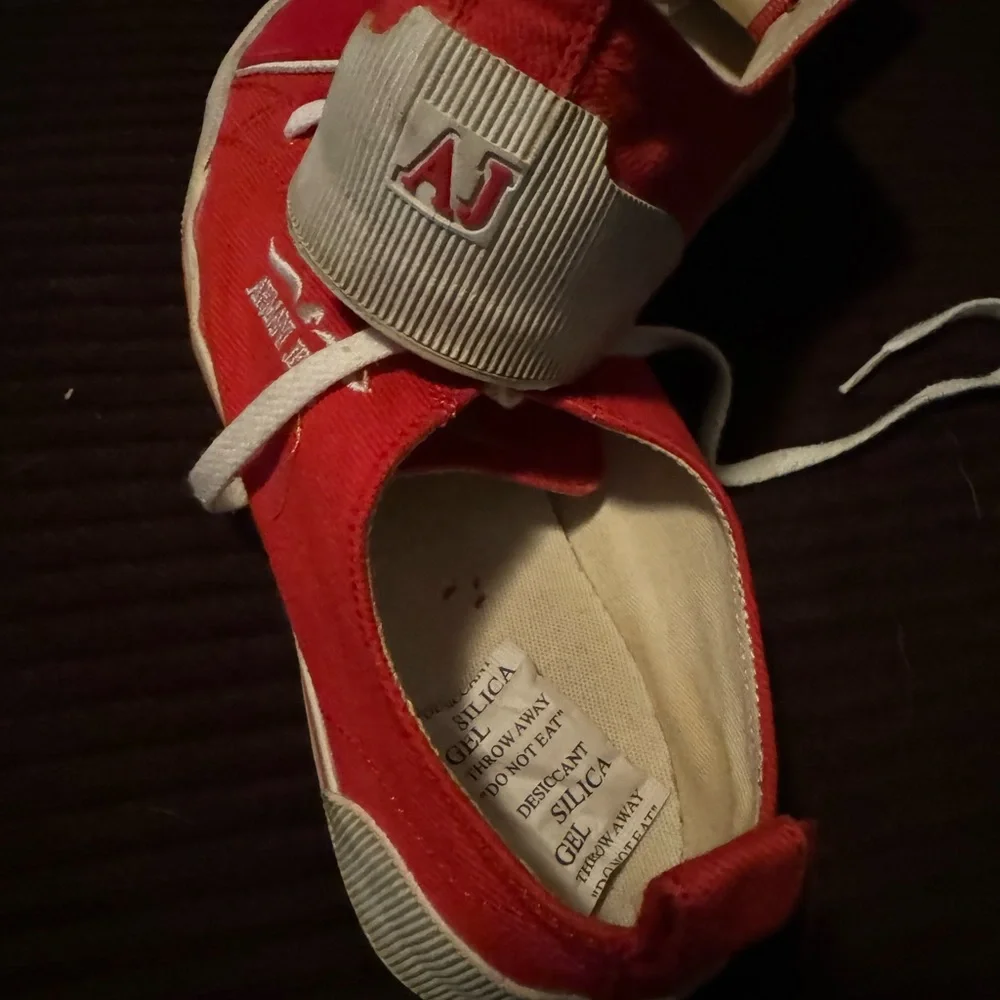 Red Armani Jeans tennis shoes, unisex men’s size 7.5/40.5!!!!